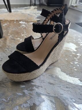 JustFab Black Espadrille Braided Ankle Strap Sandals